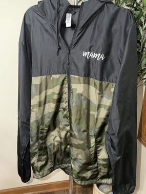 Mama Black & Camo Hooded Windbreaker Jacket